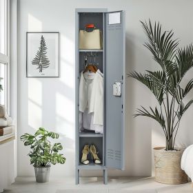 1 Door 66"H Metal Lockers With Lock for Employees,Storage Locker Cabinet for Home Gym Office School Garage,Gray