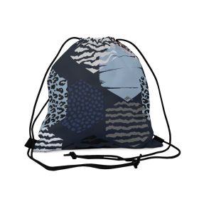 Drawstring Bag, Blue Grey White Hexagon Print