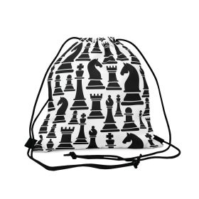 Drawstring Bag, Black And White Chess Print