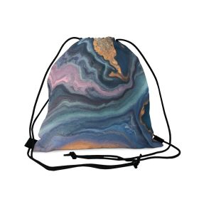 Drawstring Backsac Bag - Blue Pink Gold Abstract Marble Swirl Pattern