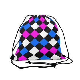 Drawstring Backsac Bag - Black Pink Blue Checkered Pattern