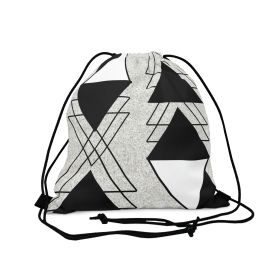 Drawstring Bag, Black And White Ash Grey Triangular Colorblock