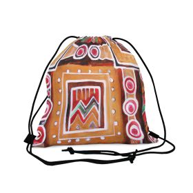 Drawstring Backsac Bag - Brown Orange Green Aztec Pattern