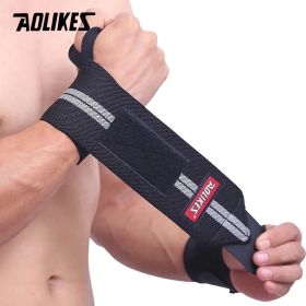 AOLIKES 1 PCS Wristband Wrist Support Weight Lifting Gym Training Wrist Support Brace Straps Wraps Crossfit Powerlifting (Color: Black with Grey)