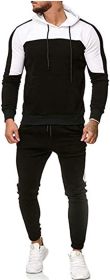 Men's Hooded Sweater Tracksuit Sports Casual Colorblock Sweater Jogger Pants 2-piece Set (Color: Black-M)