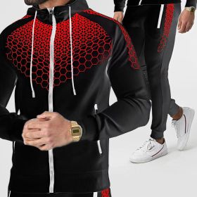 Autumn and winter zippered sportswear men's hooded coat electronic honeycomb casual suit (Color: Black)