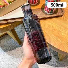 500ml Fashion Glass Water Bottle And Time Marker Creative Large Capacity Leakproof Drink Bottle Drop-Resistant Sport Outdoor (Capacity: 500ml)