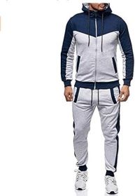 Men's 2 Piece Tracksuit Stitch Hoodie Pants Sport Suit Zipper Cardigan Casual Sport Suit (size: M)