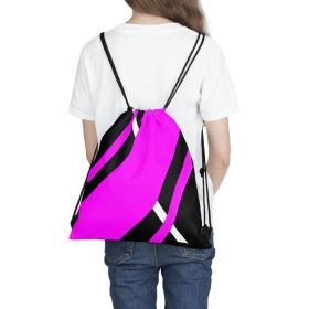 Drawstring Backsac Bag - Black And Pink Geometric Pattern (size: 14” x 13”)